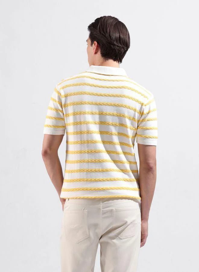 The Indian Garage Co Men Slim Fit Textured Polo Neck Half Sleeves T-Shirt