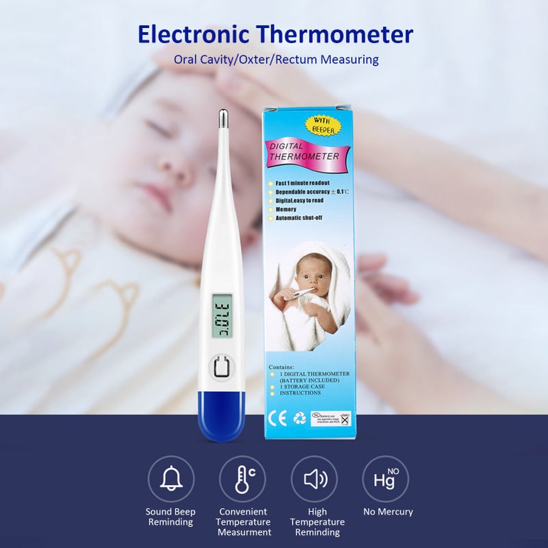 Digital Thermometer Home Use Adult Children Baby Contact-Type ℃/℉ Waterproof Accurate Measuring Oral Underarm Electronic Thermometer with Sound Beep High Definition LCD Display - Image 5