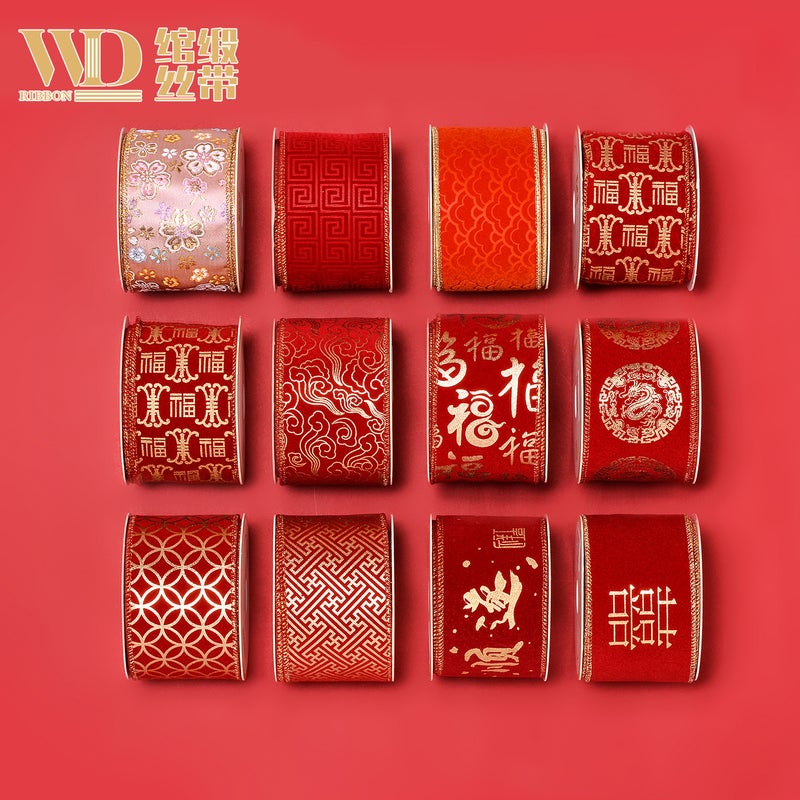 Traditional Ancient Chinese Style Wire Edge Twisted Ribbon Wedding Bouquet Bow Decoration Spring Festival Scene Arrangement - Image 3