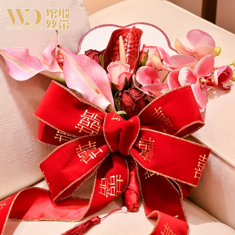 Traditional Ancient Chinese Style Wire Edge Twisted Ribbon Wedding Bouquet Bow Decoration Spring Festival Scene Arrangement - Image 5