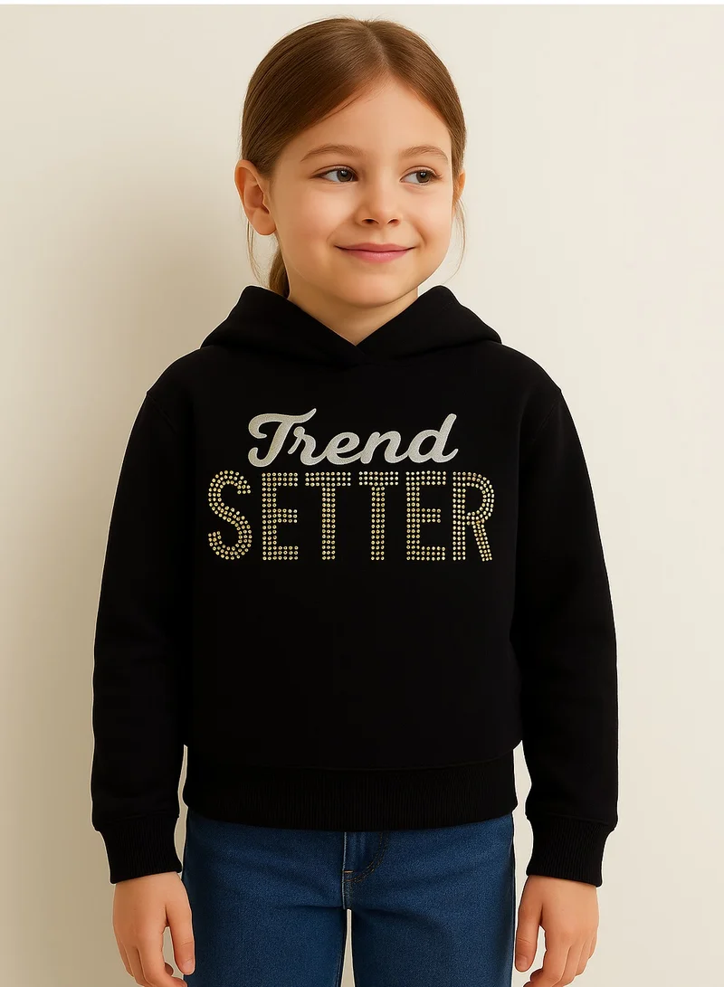 victor and jane Girls “Girl Wonder” Fleece Hoodie – Black