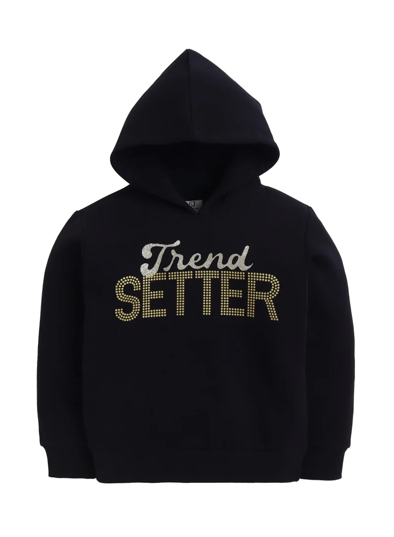 victor and jane Girls “Girl Wonder” Fleece Hoodie – Black