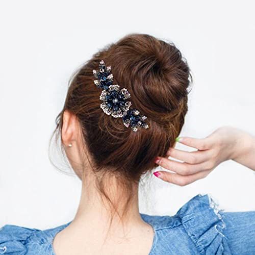 PALAY® Hair Clips for Women Flower Hair Comb Pins Slide Clips for Girls Crystal Barrettes Bridal Charm Accessories(dark blue) - Image 4