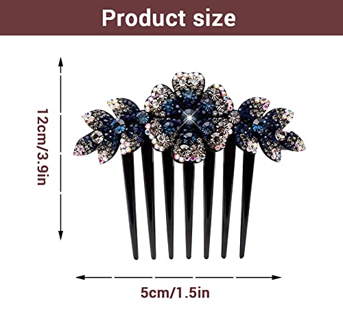 PALAY® Hair Clips for Women Flower Hair Comb Pins Slide Clips for Girls Crystal Barrettes Bridal Charm Accessories(dark blue) - Image 2