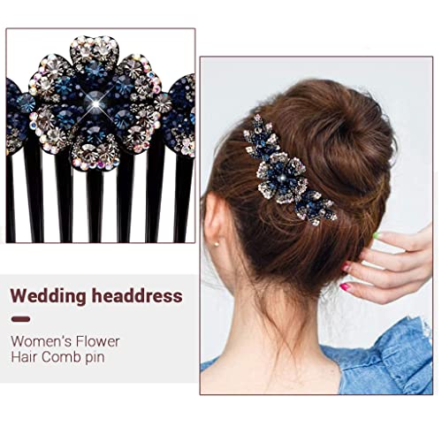 PALAY® Hair Clips for Women Flower Hair Comb Pins Slide Clips for Girls Crystal Barrettes Bridal Charm Accessories(dark blue) - Image 5