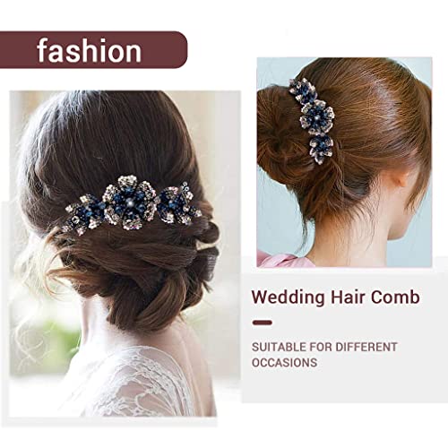 PALAY® Hair Clips for Women Flower Hair Comb Pins Slide Clips for Girls Crystal Barrettes Bridal Charm Accessories(dark blue) - Image 3