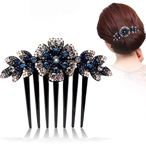 PALAY® Hair Clips for Women Flower Hair Comb Pins Slide Clips for Girls Crystal Barrettes Bridal Charm Accessories(dark blue) - Image 1