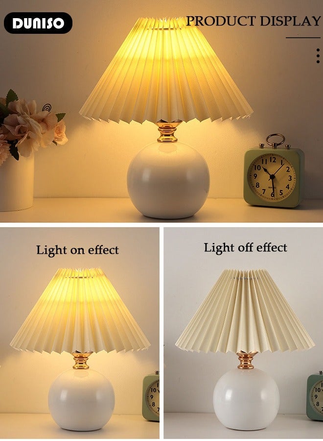 DUNISO Night LED Table Lamp, Simple Modern Table Lamp with White Fabric Lampshade, USB Touch Switch, for Bedroom Living Room - Image 3