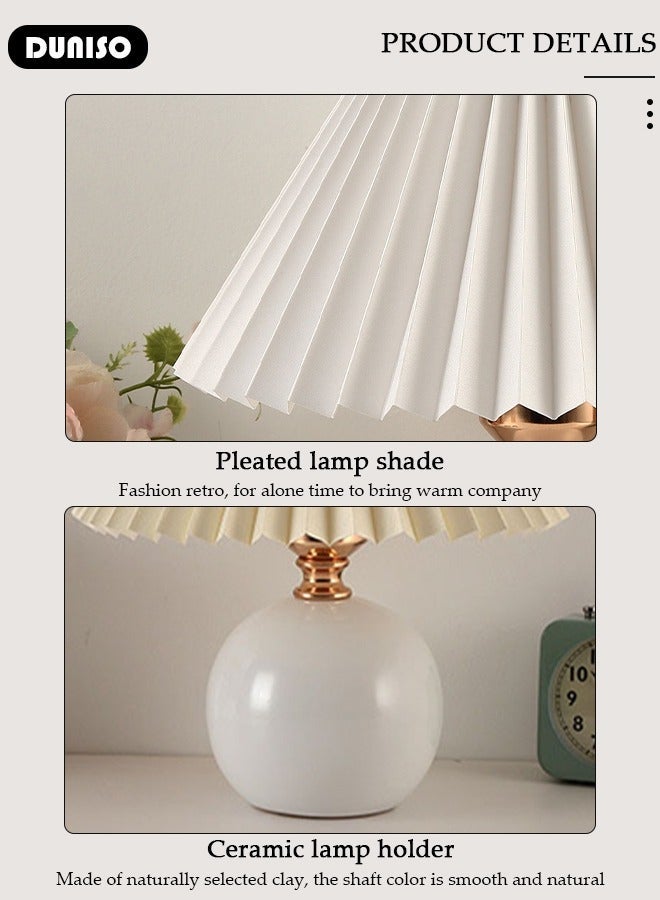 DUNISO Night LED Table Lamp, Simple Modern Table Lamp with White Fabric Lampshade, USB Touch Switch, for Bedroom Living Room - Image 2