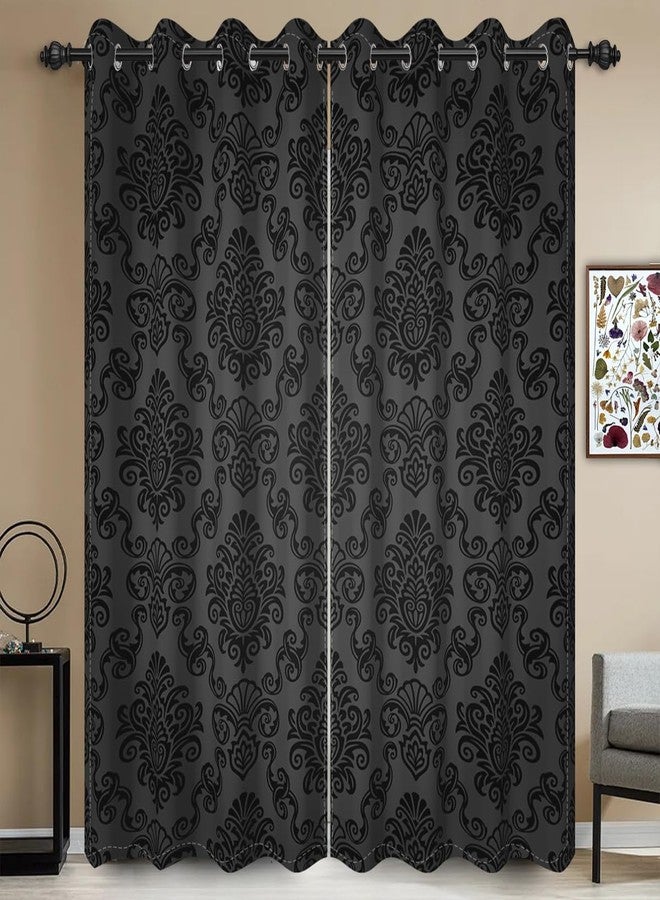 Umpoo Black Damask Floral Blackout Curtain Vintage Classic Flower Pattern Printed Drapes 42 x 63 Inches Window Curtain Set for Living Room Bedroom Kitchen Decor, 2 Panels Grommet Drapes - Image 2