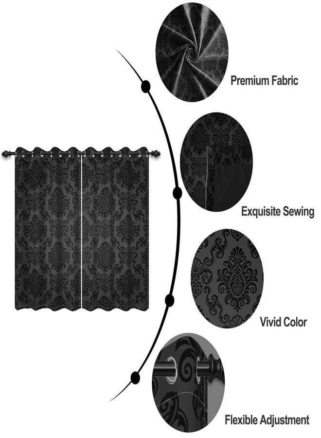 Umpoo Black Damask Floral Blackout Curtain Vintage Classic Flower Pattern Printed Drapes 42 x 63 Inches Window Curtain Set for Living Room Bedroom Kitchen Decor, 2 Panels Grommet Drapes - Image 3