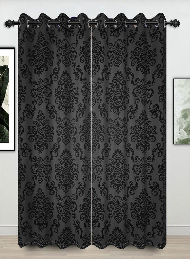 Umpoo Black Damask Floral Blackout Curtain Vintage Classic Flower Pattern Printed Drapes 42 x 63 Inches Window Curtain Set for Living Room Bedroom Kitchen Decor, 2 Panels Grommet Drapes - Image 1