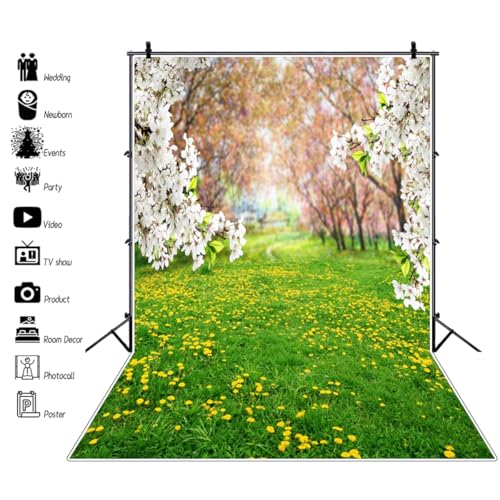 AOFOTO 8x10ft Spring Scenic Backdrop Sweet Flowers Photography Background Meadow Floral Blossoms Garden Florets Grassland Park Trees Kid Baby Portrait Photo Shoot Studio Props Video Wallpaper Drape - Image 2