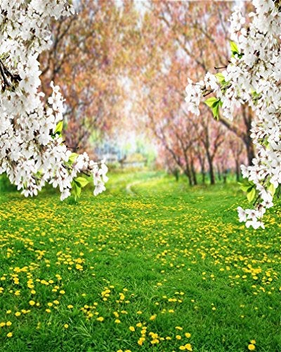 AOFOTO 8x10ft Spring Scenic Backdrop Sweet Flowers Photography Background Meadow Floral Blossoms Garden Florets Grassland Park Trees Kid Baby Portrait Photo Shoot Studio Props Video Wallpaper Drape - Image 1