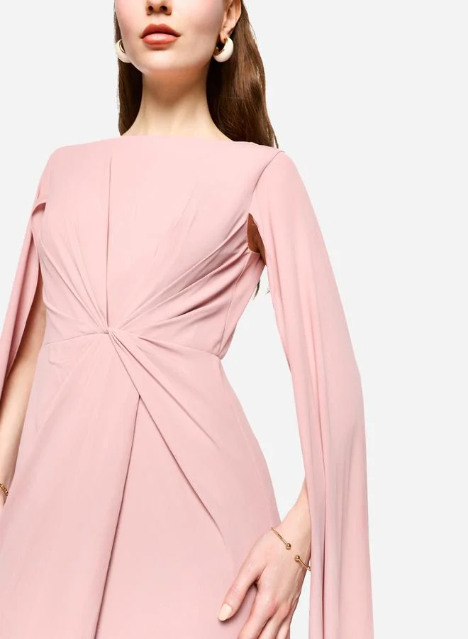 House of Moda House of Moda Twisted Front Draped Cape Sleeves Maxi Dress