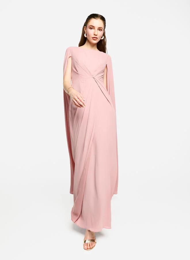 House of Moda House of Moda Twisted Front Draped Cape Sleeves Maxi Dress