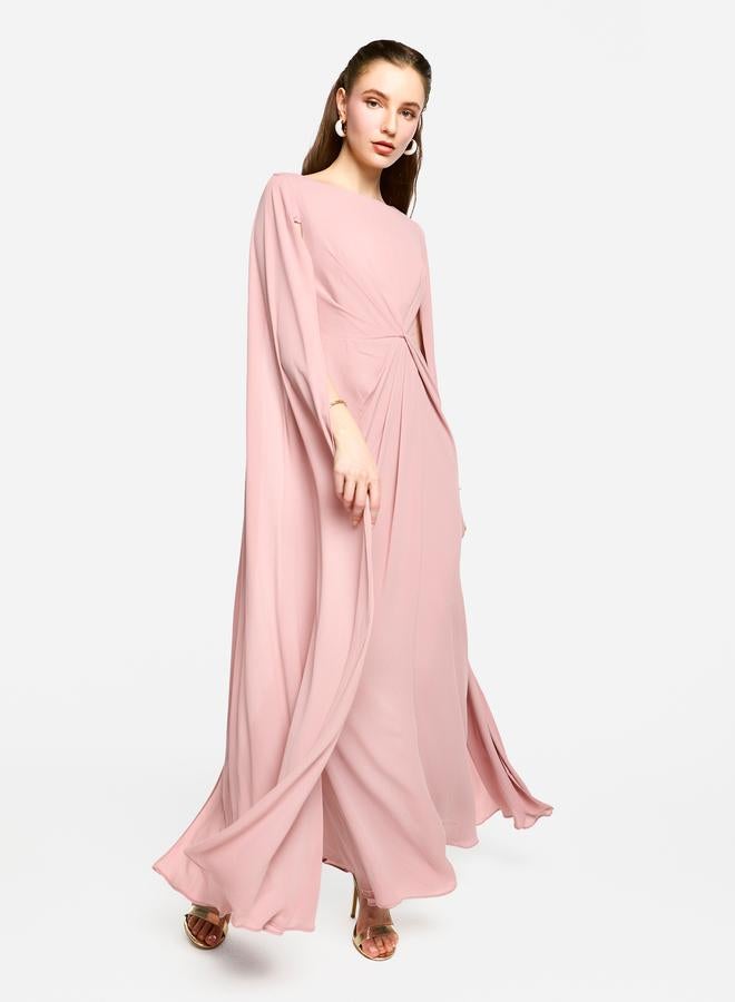 House of Moda Twisted Front Draped Cape Sleeves Maxi Dress - Image 3
