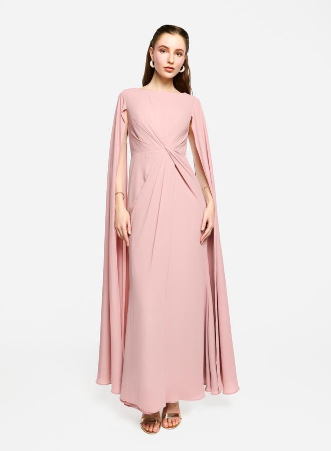 House of Moda Twisted Front Draped Cape Sleeves Maxi Dress - Image 1