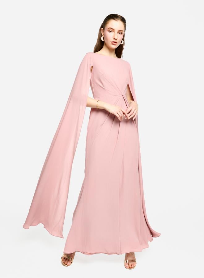 House of Moda Twisted Front Draped Cape Sleeves Maxi Dress - Image 2