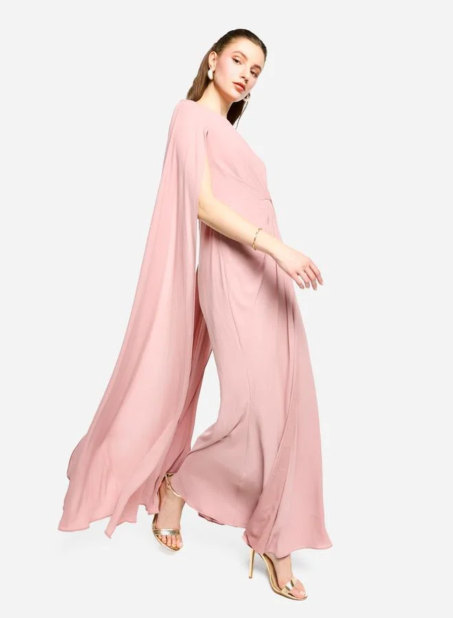 House of Moda House of Moda Twisted Front Draped Cape Sleeves Maxi Dress