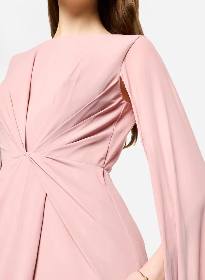 House of Moda House of Moda Twisted Front Draped Cape Sleeves Maxi Dress