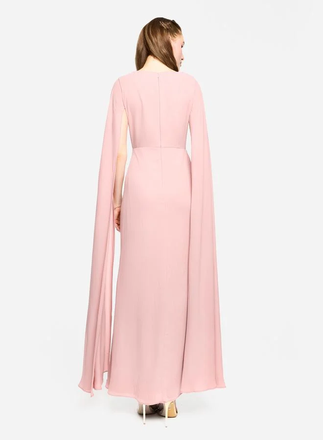 House of Moda House of Moda Twisted Front Draped Cape Sleeves Maxi Dress