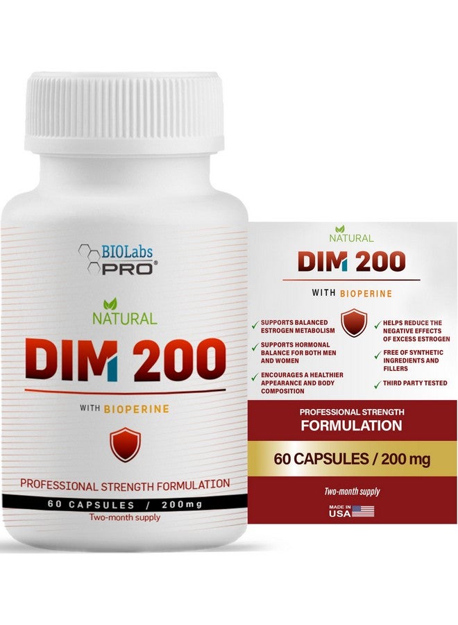 BIOLABS PRO DIM Supplement for Women and Men, DIM 200mg Oral Supplement Hormonal Balance, Hormone Balance for Women and Men, Diindolylmethane Gluten Free Vegetarian Twist Capsules (60 Caps - 2-Month Supply) - Image 1