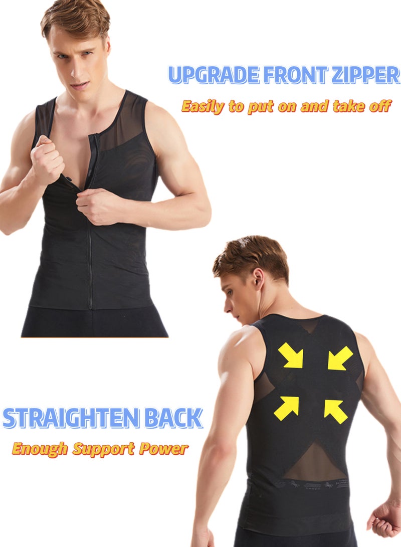 Solumi Body Shaper for Men – Slimming Undershirt for Thobe, Tummy & Waist Compression Vest with Zipper, Posture Corrector Tank Top (Black, L) - Image 3