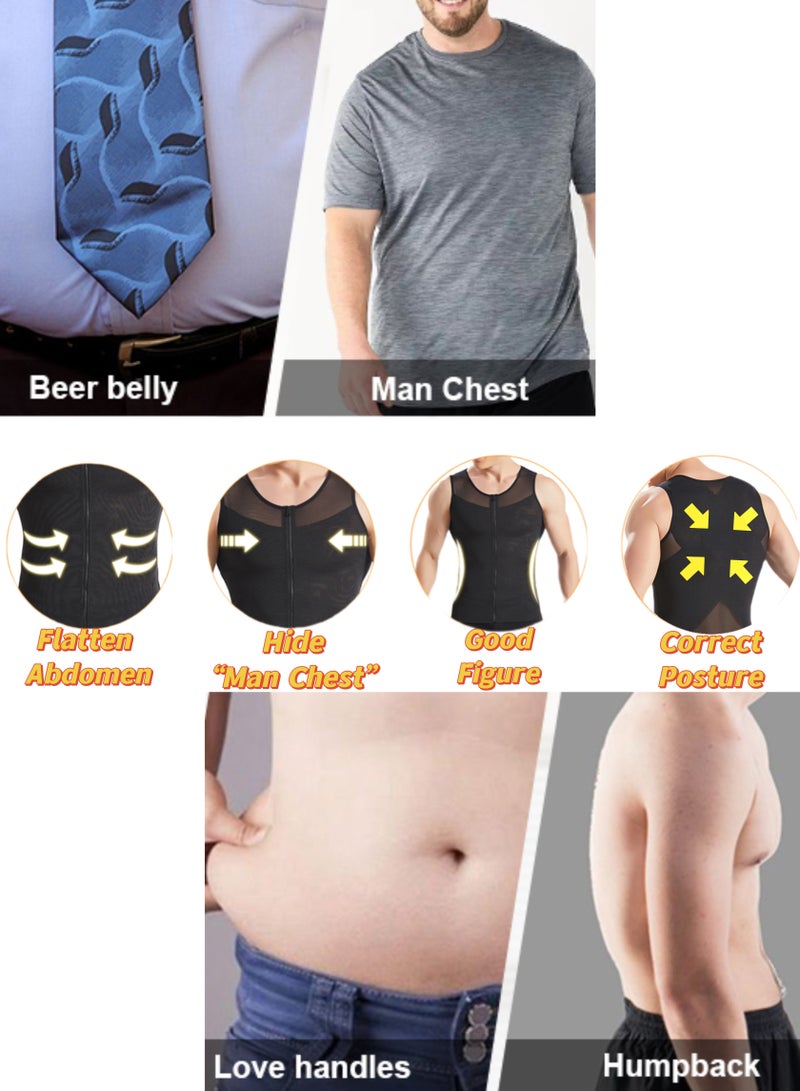 Solumi Body Shaper for Men – Slimming Undershirt for Thobe, Tummy & Waist Compression Vest with Zipper, Posture Corrector Tank Top (Black, L) - Image 2
