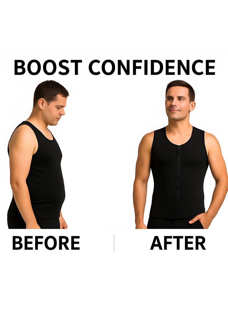 Solumi Body Shaper for Men – Slimming Undershirt for Thobe, Tummy & Waist Compression Vest with Zipper, Posture Corrector Tank Top (Black, L) - Image 5
