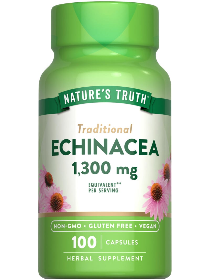 Natures Truth Echinacea Extract Capsules 1300mg 100 Count NonGMO Gluten Free