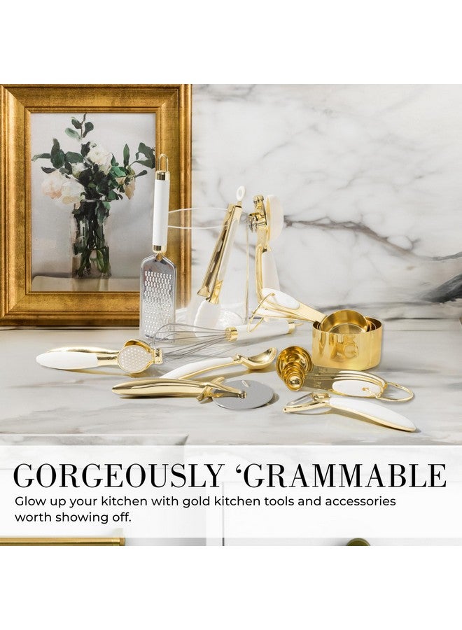 styled settings White & Gold Cooking Utensils Set - Luxe 8-Piece Kitchen Gadget Set Includes Can Opener, Tongs and Garlic Press - Stylish White and Gold Kitchen Accessories for Modern Kitchens, Ideal for Gifting - Image 5