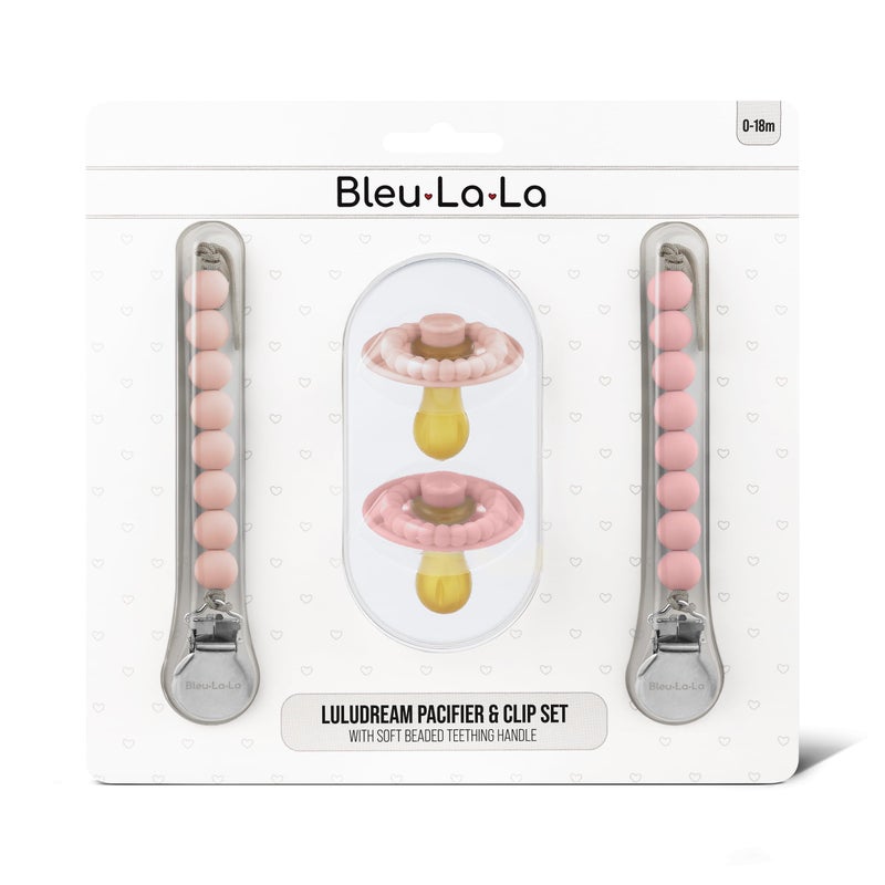 Bleu La La Luladream Pacifier and Clip Set - Natural Rubber Nipple - Soft Teething Handle - for Infants Baby's and Toddlers, 0-18 Months (Blush Pink + Rose Petal + Clips) - Image 5
