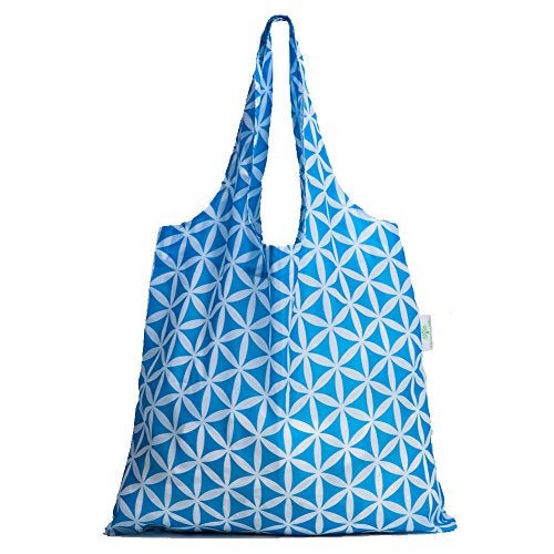 HOLYLUCK Reusable Grocery Bags,Heavy Duty Foldable Shopping Tote Bag (Standard, 3 Blue Geometric Flowers) - Image 3