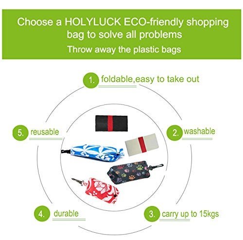 HOLYLUCK Reusable Grocery Bags,Heavy Duty Foldable Shopping Tote Bag (Standard, 3 Blue Geometric Flowers) - Image 5