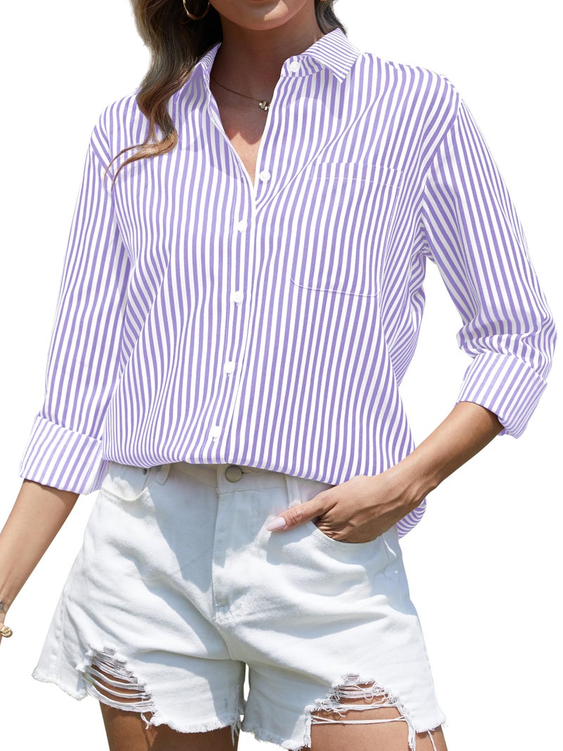 CUNLIN Light Purple Shirt Lavender Shirts for Women Long Sleeve Womens Button Down Blouses Blouse Tops Summer and Fashion Lavender Size M - Image 1