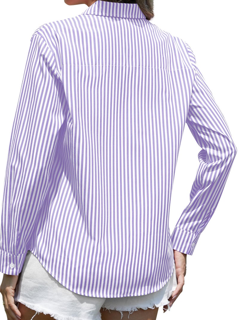 CUNLIN Light Purple Shirt Lavender Shirts for Women Long Sleeve Womens Button Down Blouses Blouse Tops Summer and Fashion Lavender Size M - Image 2