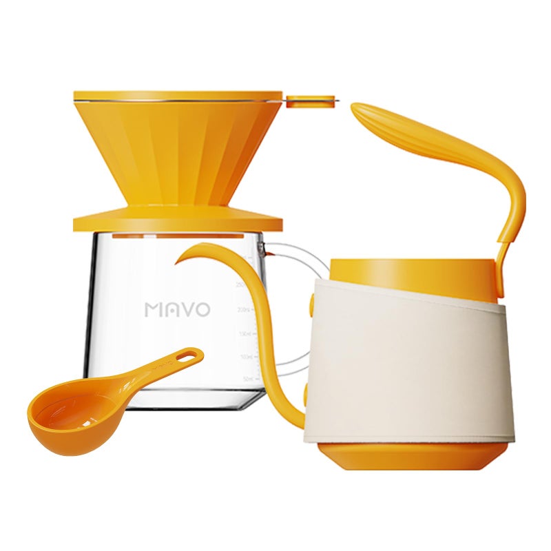 MAVO Pour Over Coffee Maker Set, Pour Over Kettle, Coffee Dripper, Glass Coffee Server with Scale, Stainless Steel Filter (Orange) - Image 1