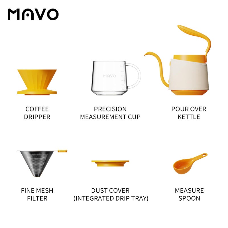 MAVO Pour Over Coffee Maker Set, Pour Over Kettle, Coffee Dripper, Glass Coffee Server with Scale, Stainless Steel Filter (Orange) - Image 2