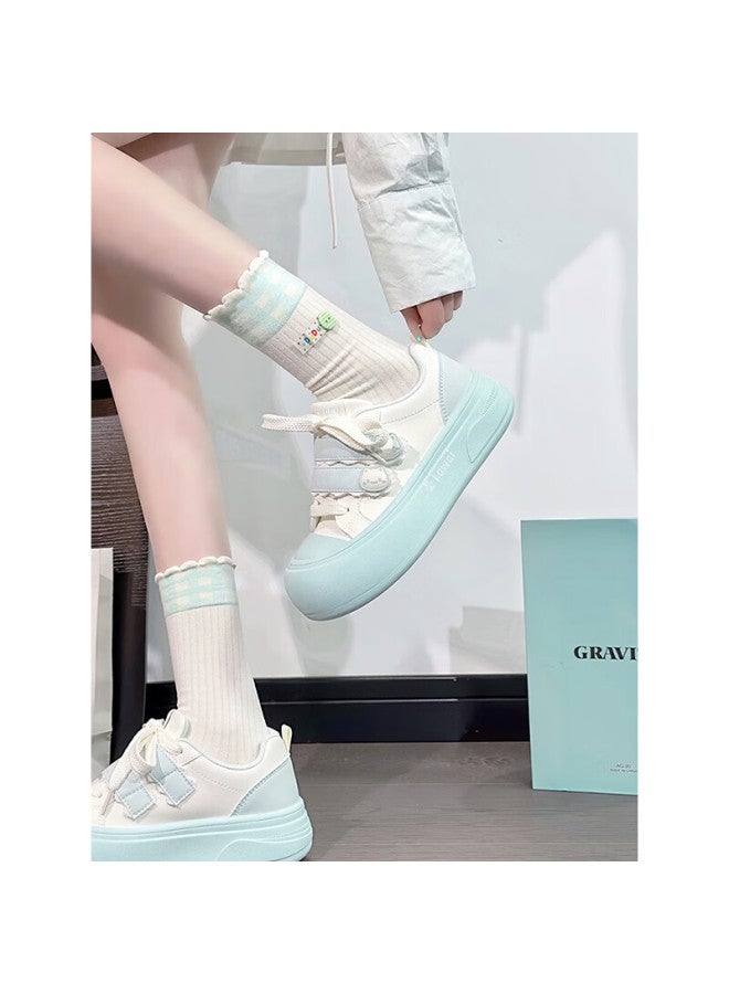 Humanity Renben Cute Magic Tape White Shoes Women Popular Ugly Cute Big Head Shoes Versatile Sneakers Blue Size 37 - Image 3
