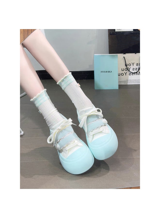 Humanity Renben Cute Magic Tape White Shoes Women Popular Ugly Cute Big Head Shoes Versatile Sneakers Blue Size 37 - Image 4