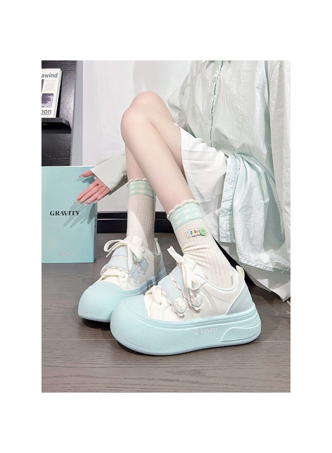 Humanity Renben Cute Magic Tape White Shoes Women Popular Ugly Cute Big Head Shoes Versatile Sneakers Blue Size 37 - Image 1