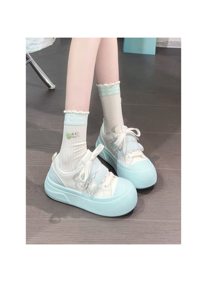 Humanity Renben Cute Magic Tape White Shoes Women Popular Ugly Cute Big Head Shoes Versatile Sneakers Blue Size 37 - Image 2