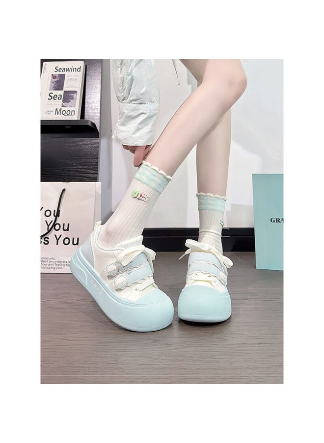 Humanity Renben Cute Magic Tape White Shoes Women Popular Ugly Cute Big Head Shoes Versatile Sneakers Blue Size 37 - Image 5