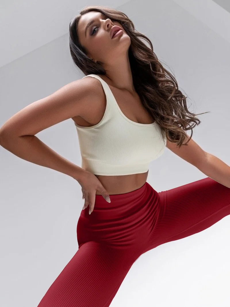 Mistirik Mystic Ribbed Leggings Seamless Smoothing High Waist Burgundy Color