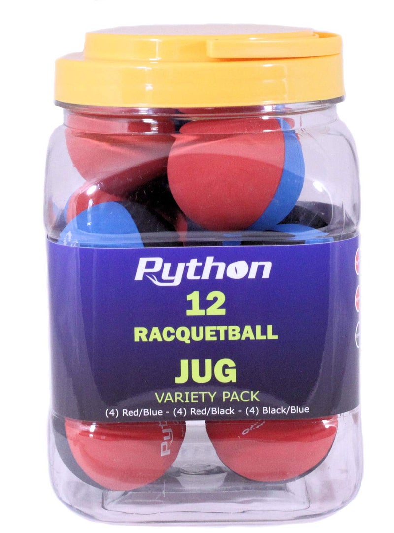 Python RG Multi Colored Racquetballs Value Pack 12 Ball JugEndorsed by Racquetball Legend Ruben GonzalezVareity Pack4BKRD4RDBK4BKBL