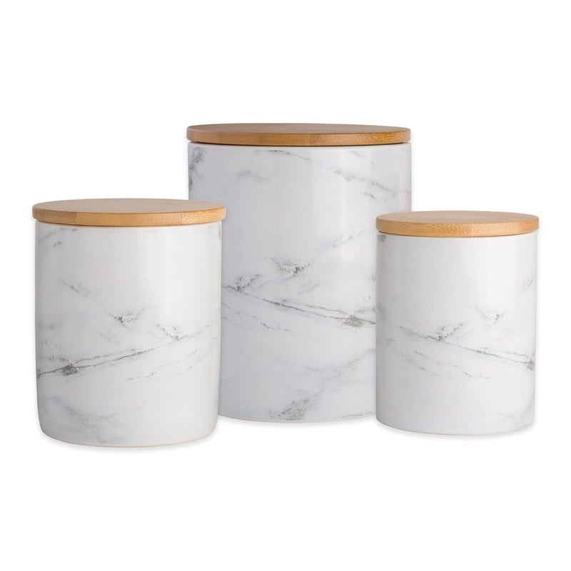 DII Kitchen Accessories Collection Ceramic, Canister Set, 4.5 Cup/3 Cup/1.25 Cup, White Marble - Image 1