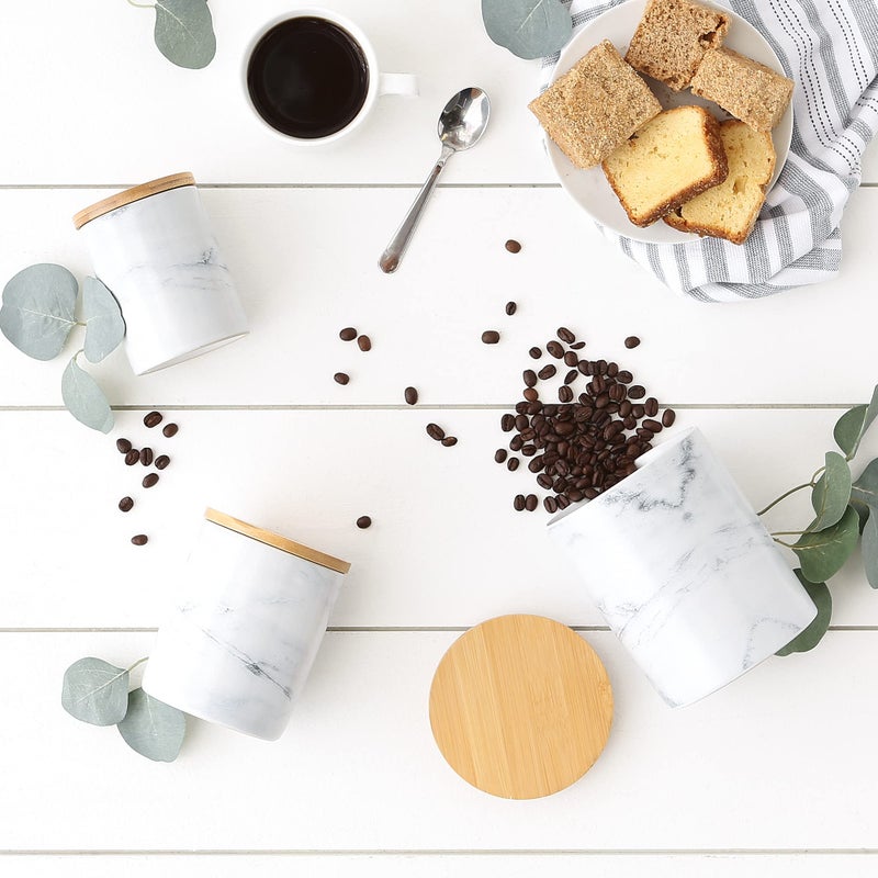 DII Kitchen Accessories Collection Ceramic, Canister Set, 4.5 Cup/3 Cup/1.25 Cup, White Marble - Image 4