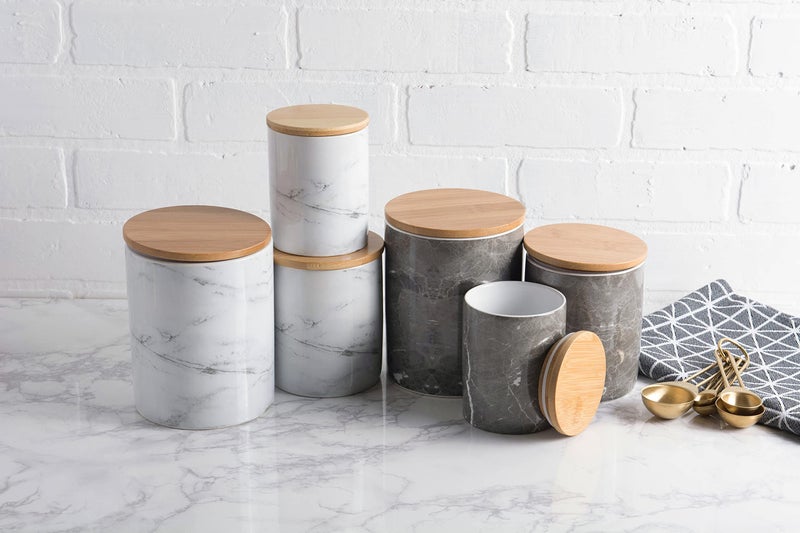 DII Kitchen Accessories Collection Ceramic, Canister Set, 4.5 Cup/3 Cup/1.25 Cup, White Marble - Image 5