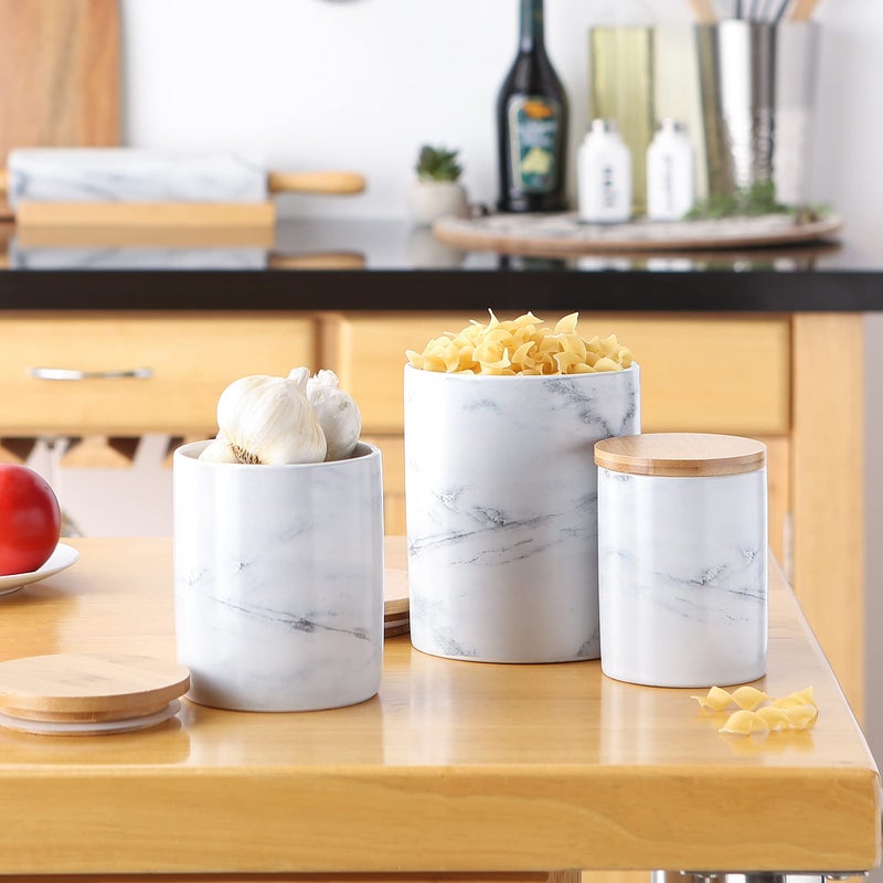 DII Kitchen Accessories Collection Ceramic, Canister Set, 4.5 Cup/3 Cup/1.25 Cup, White Marble - Image 2